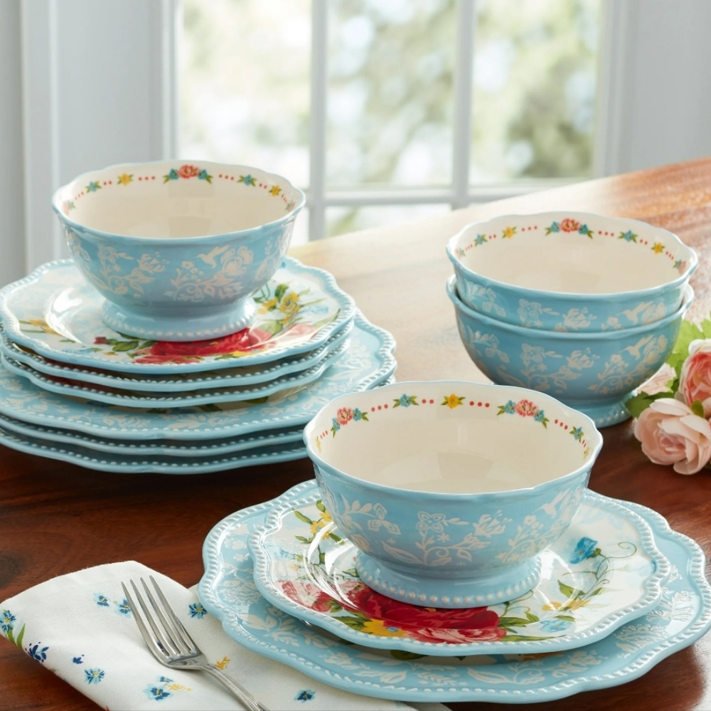❤️ 12-Piece New Pioneer Woman Sweet Rose  Dinnerware Set